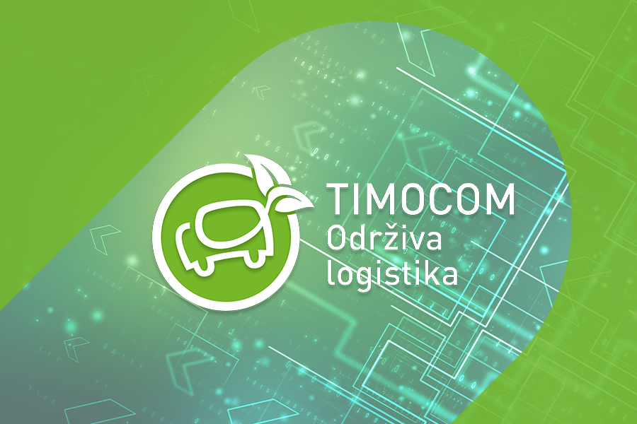 Logotip Green-we-can tvrtke TIMOCOM prikazuje zeleni kamion iz kojeg umjesto ispušnih plinova izlazi list.